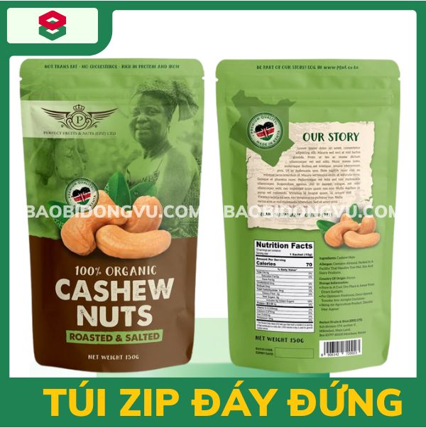Mẫu túi zip đáy đứng đựng ngũ cốc sử dụng lớp màng BOPP mờ