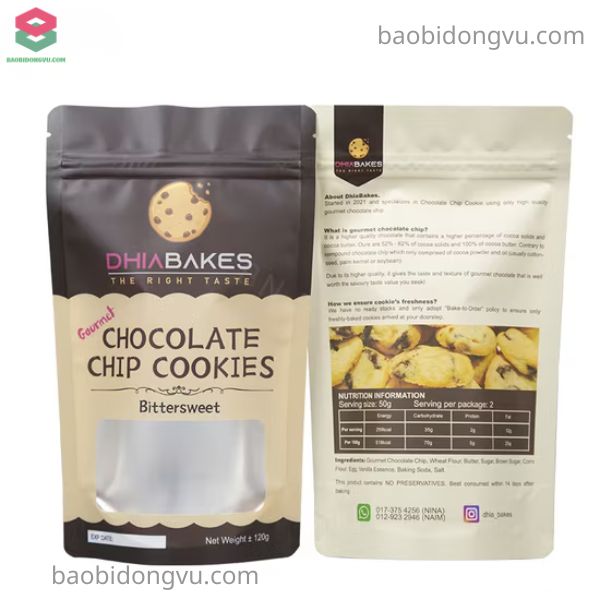 Bao bì bánh quy túi zip đáy đứng có cửa sổ