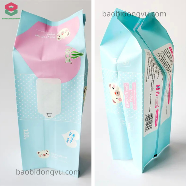 Mẫu bao bì khăn ướt túi xếp hông dán decal