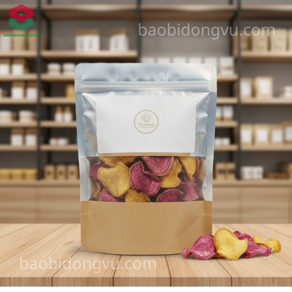 Bao bì khoai môn sấy có cửa sổ