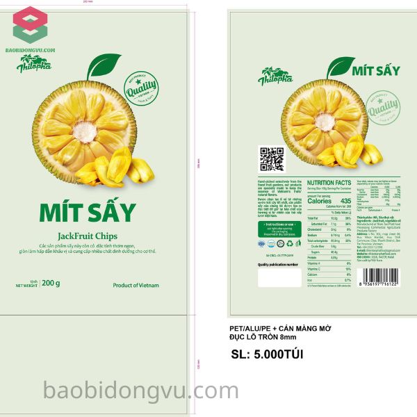 Bảng thiết kế bao bì mít sấy tại Đông Vũ