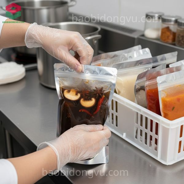 Quy trình đóng gói nước lẩu an toàn bằng túi zip