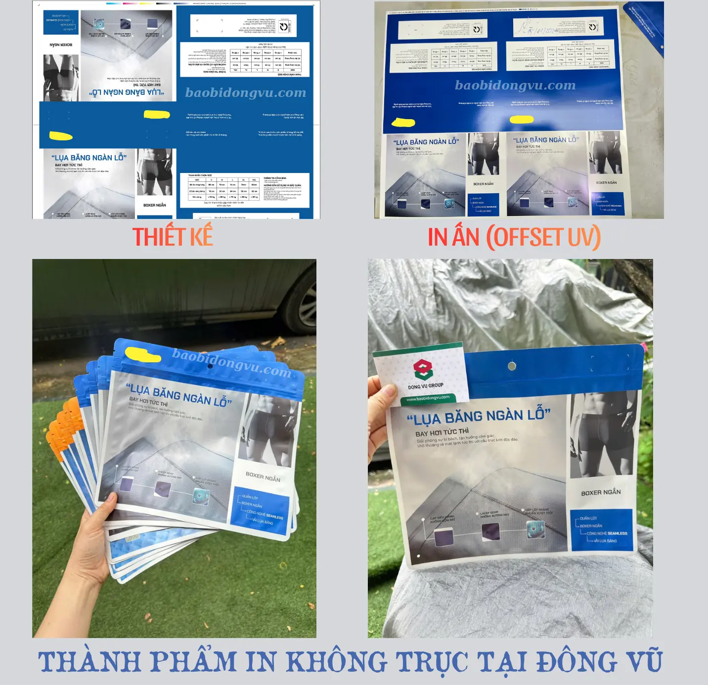 Quy trình in không trục từ khâu thiết kế đến khâu thành phẩm tại Đông Vũ cho sản phẩm túi zip 3 biên đựng quần lót