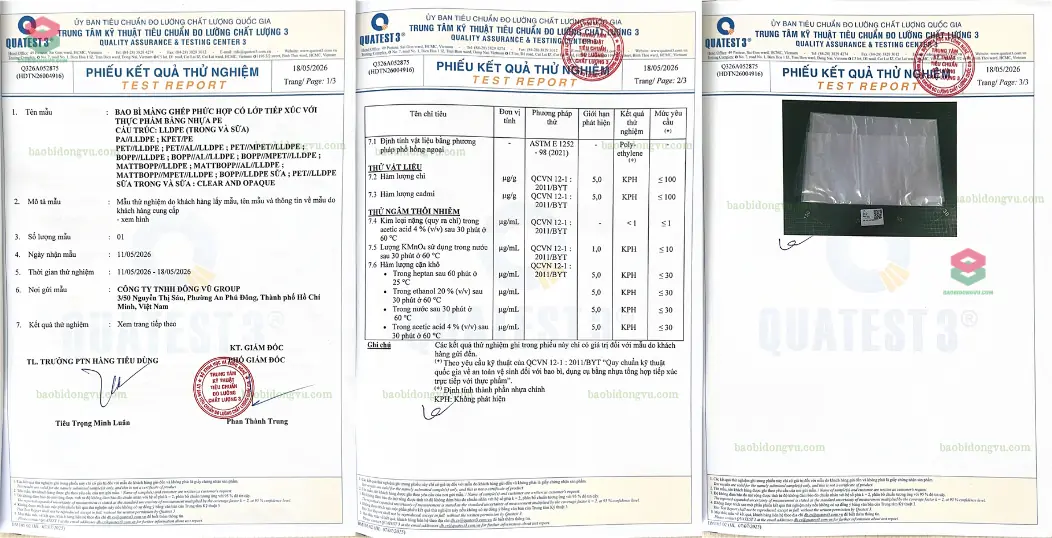 Phiếu kiểm nghiệm Test Report xác nhận mực in UV không thôi nhiễm kim loại