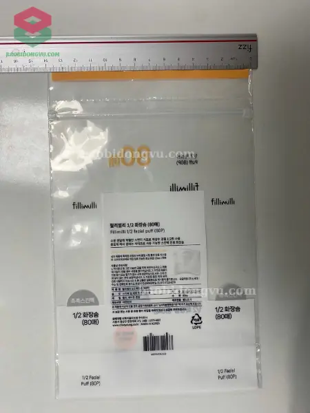 túi zip đựng bông tẩy trang có bế xé đường răng cưa