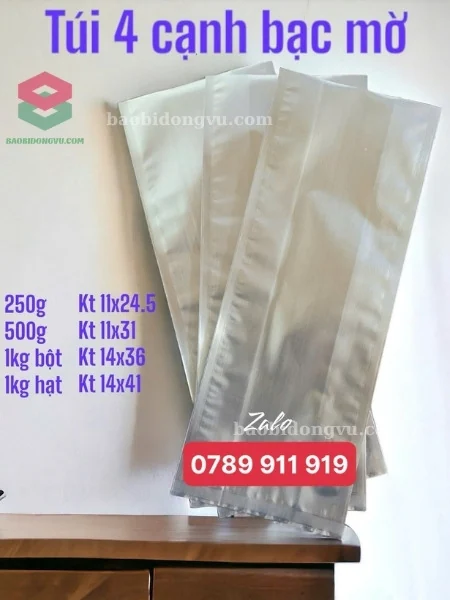 túi nhôm 4 biên nhiều kích thước lớn nhỏ