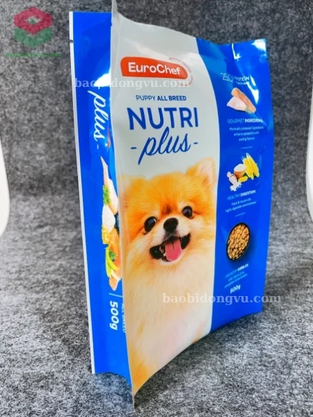 túi xếp hông màng ghép in ấn đựng thức ăn cho chó màu xanh dương