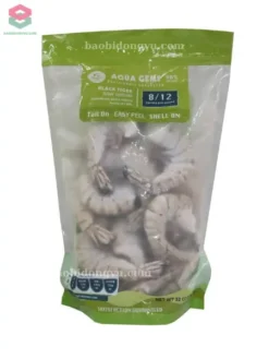 túi zip đáy đứng đựng tôm đông lạnh hút chân không in ống đồng chừa phần trong suốt thấy sản phẩm bên trong chuẩn xuất khẩu