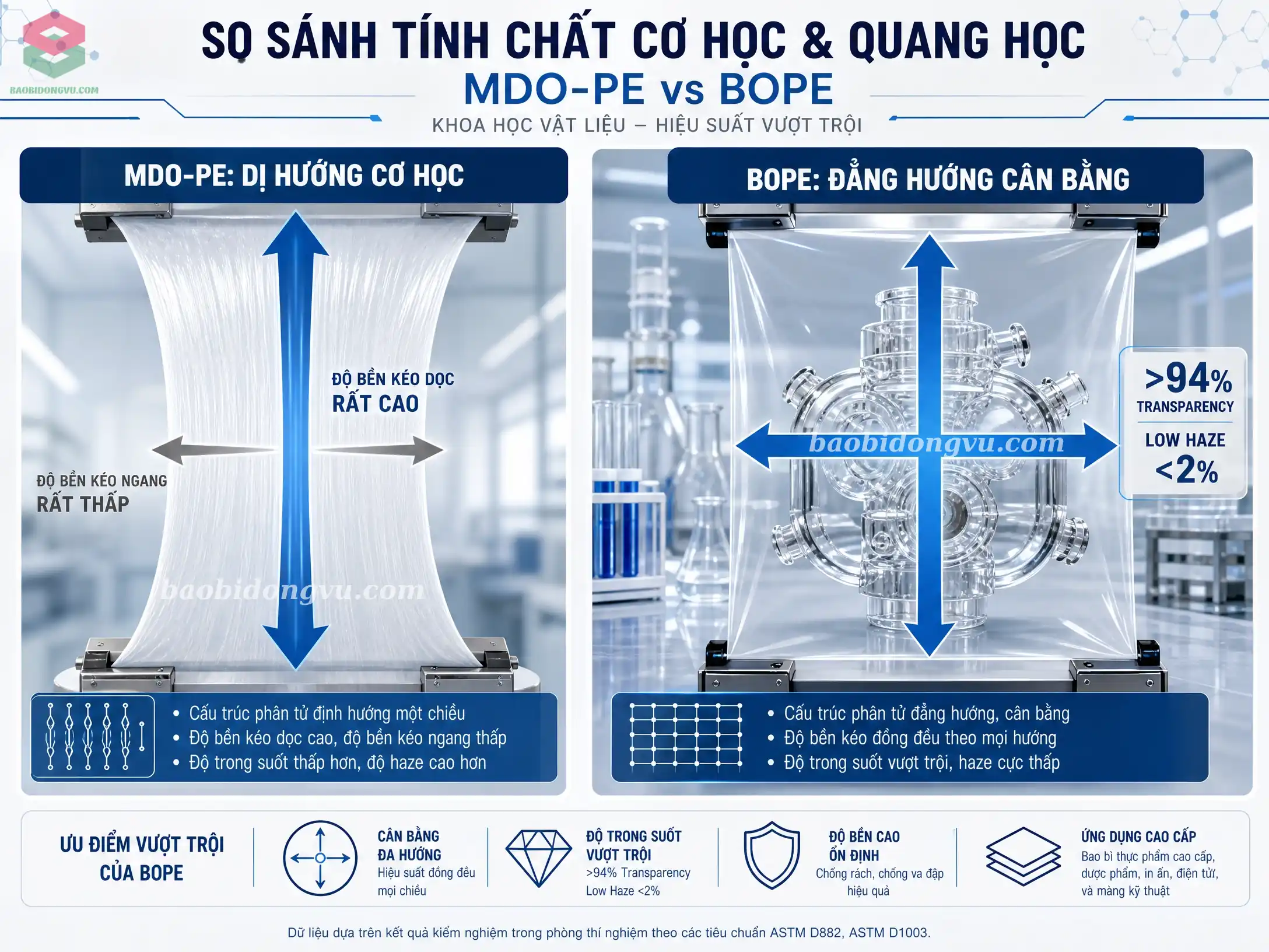 So sánh tính chất cơ học và quang học giữa màng MDO-PE và BOPE
