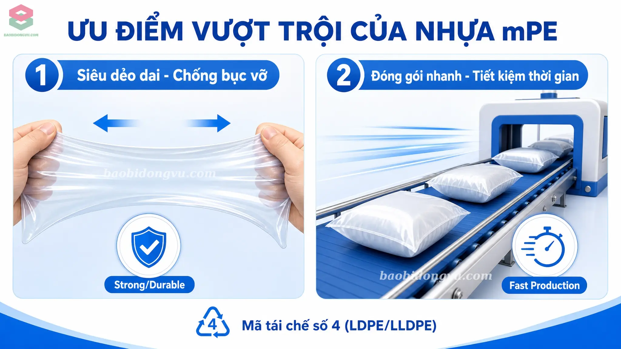 Ba túi zip màng ghép phức hợp sử dụng lớp hàn dán mPE