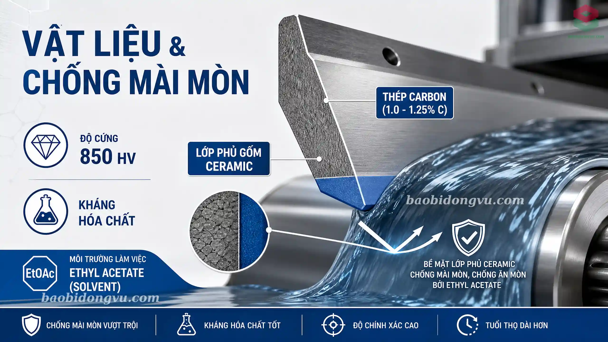 Cấu trúc vật liệu thép carbon của dao gạt mực được phóng đại dưới kính hiển vi điện tử