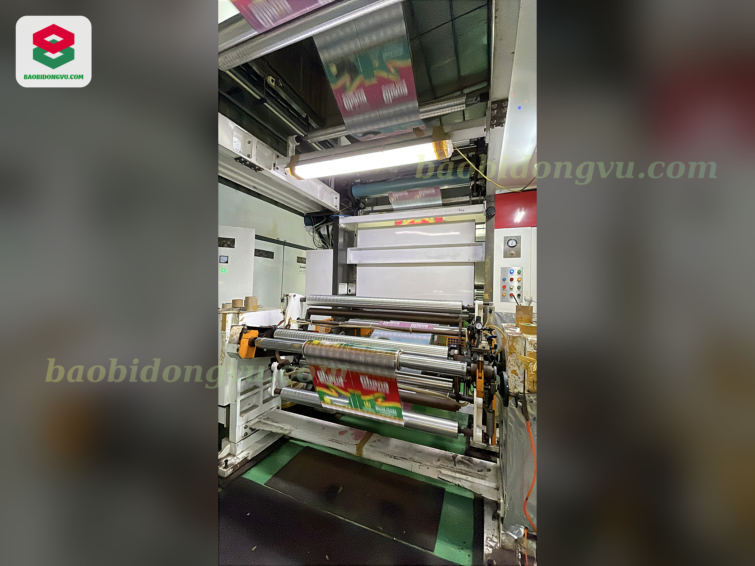 10-color rotogravure printing press running printed packaging film at Dong Vu Packaging, Vietnam
