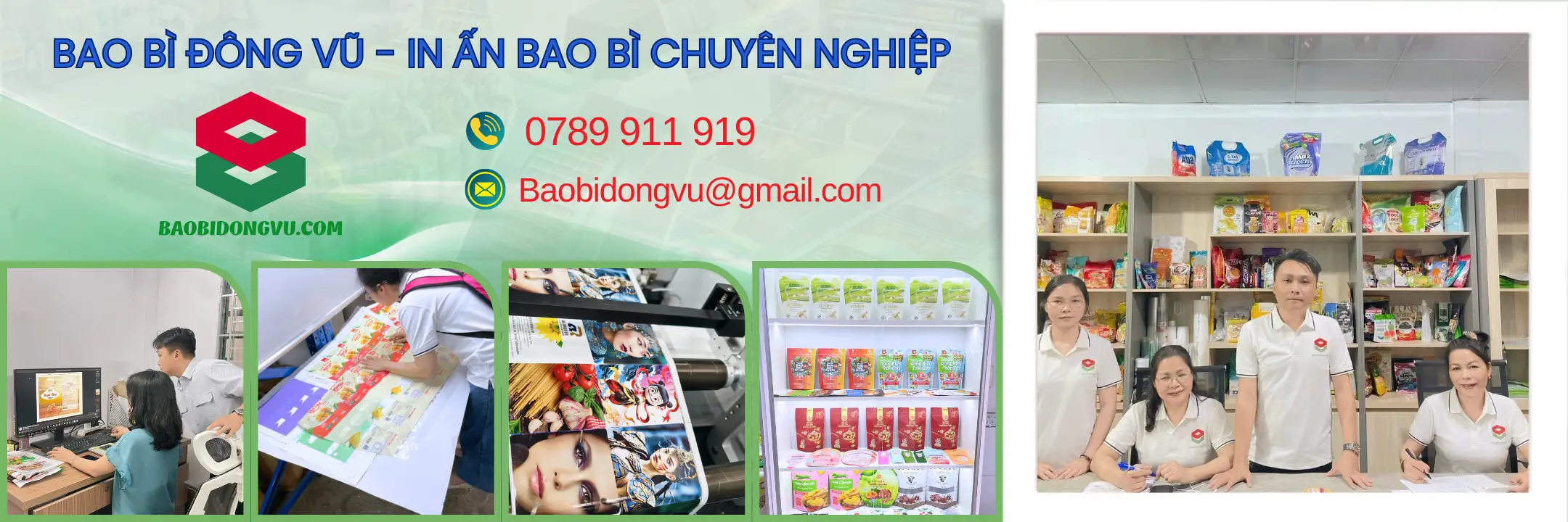 Bao Bì Đông Vũ: thiết kế file in, kiểm tra bản in, máy in ống đồng, mẫu túi thành phẩm và đội ngũ tư vấn tại xưởng